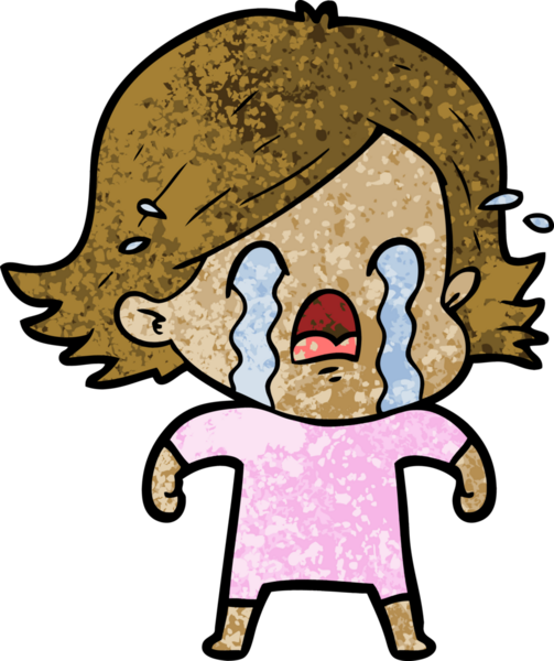 Bir insan tarafından çizilmiş ağlayan çizgi film kadını.