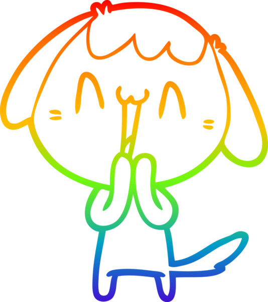 Gökkuşağı gradyan çizimi. Bir insan tarafından çizilmiş şirin bir köpek çizimi.