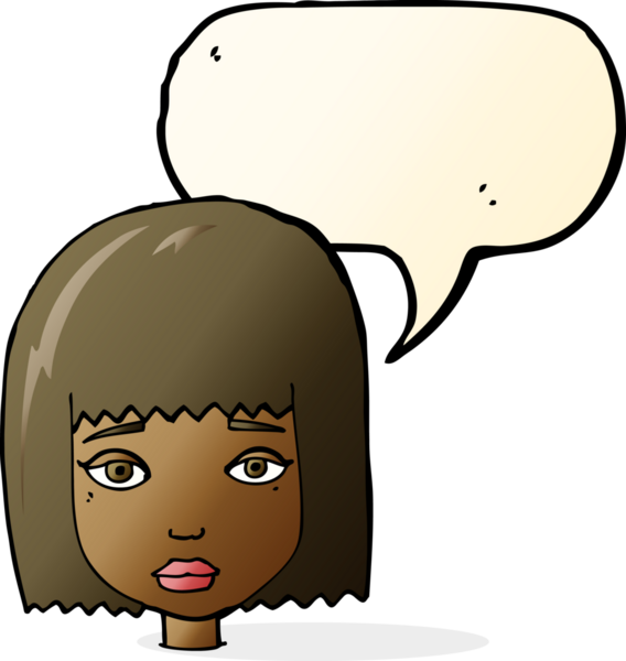 Bir insan tarafından çizilmiş konuşma baloncuğu olan bir kadın yüzü.