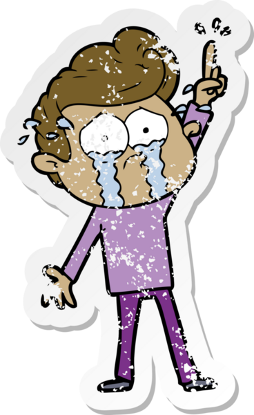 Bir insan tarafından çizilmiş bir soruyu soran karikatür ağlayan bir adamın sıkıntılı çıkartması.