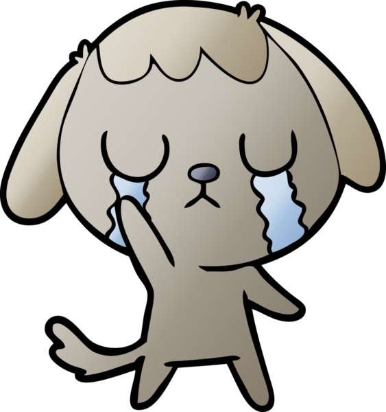 Bir insan tarafından çizilmiş şirin bir çizgi film köpeği ağlıyor.