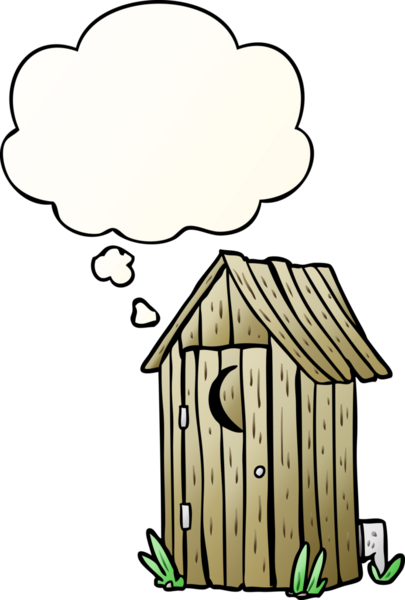 çizgi film açık hava tuvaleti. Düşünce baloncuğu bir insan tarafından çizilmiş.