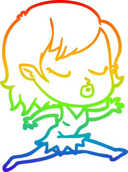 Gökkuşağı gradyan çizgisi. Bir insan tarafından çizilmiş şirin bir vampir kız çizgi filmi.