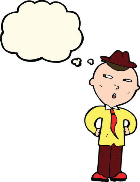 Bir insan tarafından çizilmiş düşünce balonlu şapka takan çizgi film adamı.