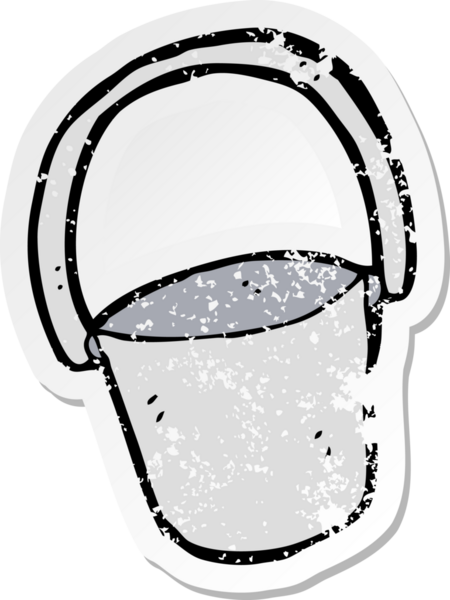 Bir insan tarafından çizilmiş karikatür kovasının gerilimli yapıştırması.