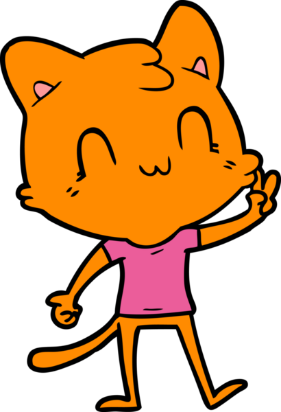 çizgi film mutlu kedi bir insan tarafından çizilmiş barış işareti