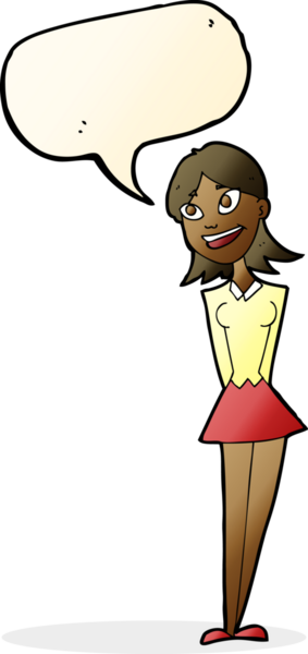 Bir insan tarafından çizilmiş konuşma balonlu mutlu kadın çizgi filmi.