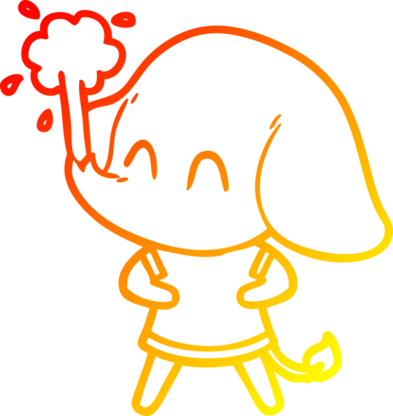 Bir insanın çizdiği suyu püskürten sevimli bir filin sıcak çizgi çizgisi.