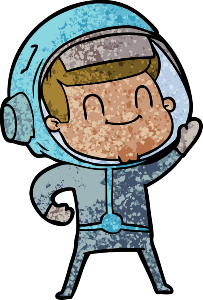 Bir insan tarafından çizilmiş mutlu astronot çizgi filmi.