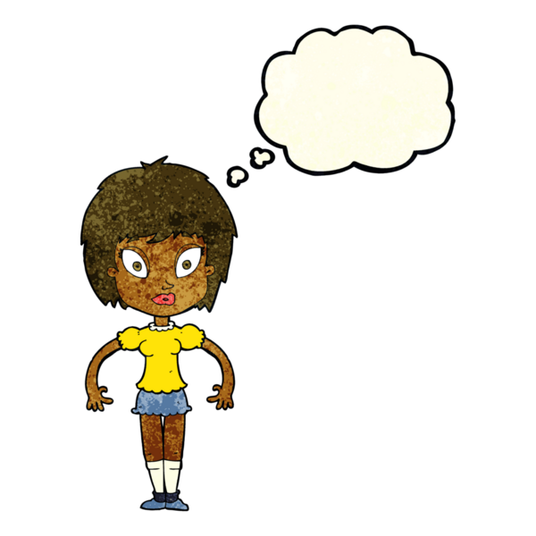 Bir insan tarafından çizilmiş düşünce balonlu güzel kız.