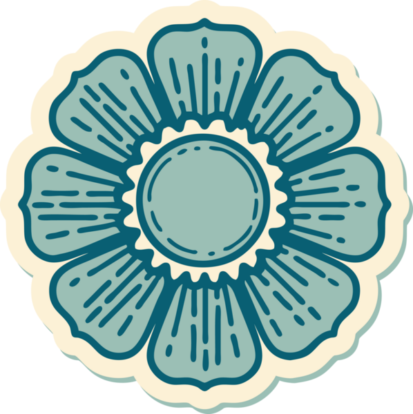 Bir insan tarafından çizilmiş geleneksel bir çiçek stiliyle dövme çıkartması.