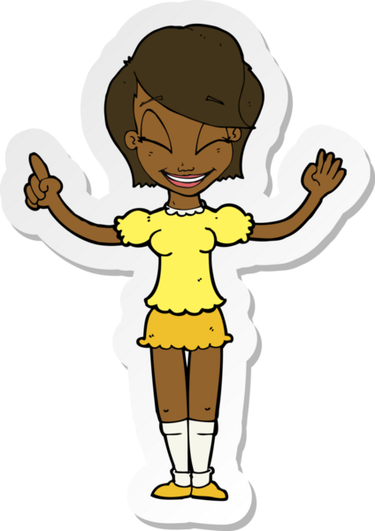 Bir insan tarafından çizilmiş güzel bir kız çizgi filminin çıkartması.