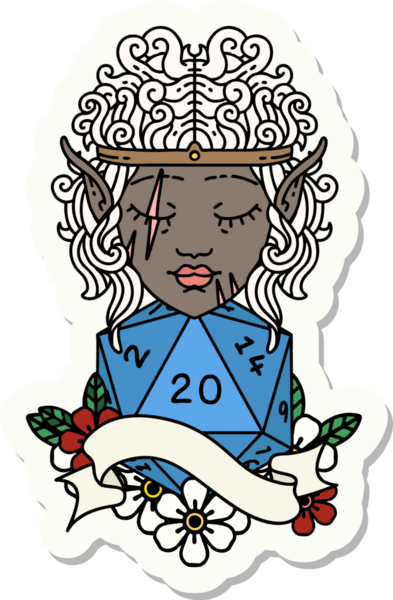 Bir insan tarafından çizilmiş doğal 20 zar atımlı barbar bir elf karakterinin çıkartması.