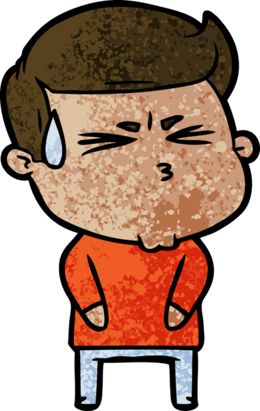 Bir insan tarafından çizilmiş terleyen çizgi film adamı.