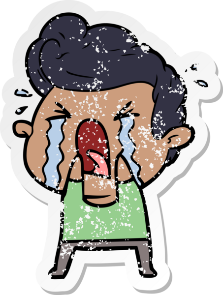 Bir insan tarafından çizilmiş ağlayan bir karikatür çıkartması.