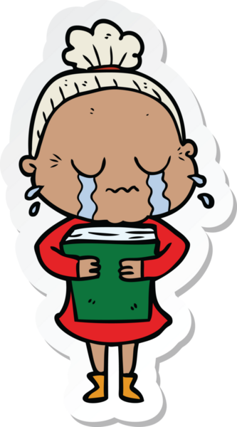 Bir insan tarafından çizilmiş, ağlayan yaşlı bir kadının çıkartması.