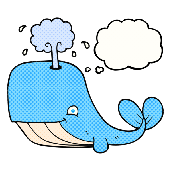 Serbest çizim düşünce baloncuğu bir insan tarafından çizilmiş su püskürten balina.