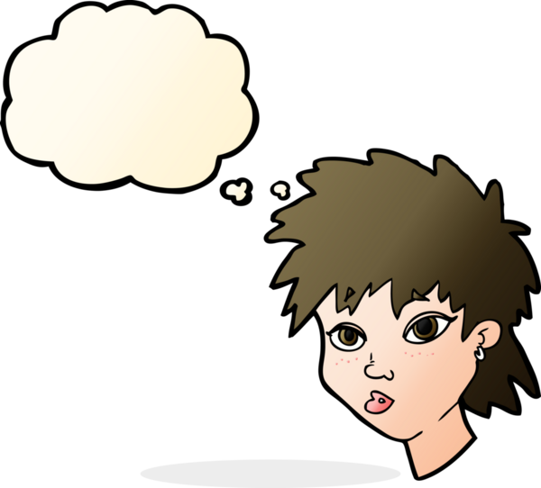 Bir insan tarafından çizilmiş düşünce baloncuğu olan meraklı kız.