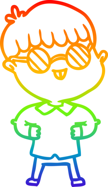 Bir insan tarafından çizilmiş gözlük takan çizgi film çocuğu çizimi.