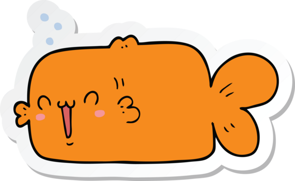 Bir insan tarafından çizilmiş karikatür balığının çıkartması.