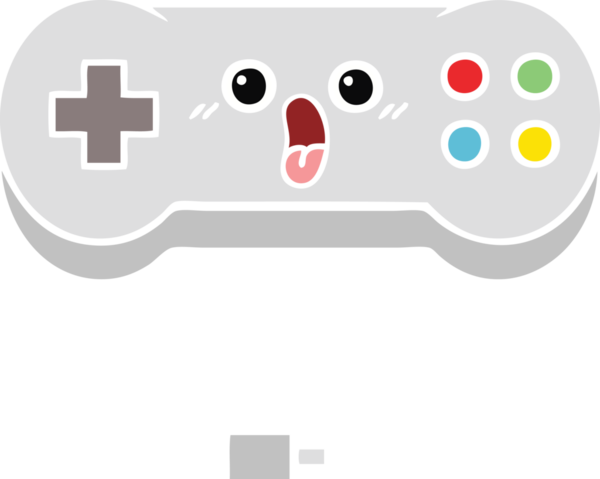Bir insan tarafından çizilmiş bir oyun denetleyicisinin düz renk retro karikatürü