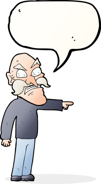 Bir insan tarafından çizilmiş konuşma balonu olan öfkeli yaşlı bir adam.