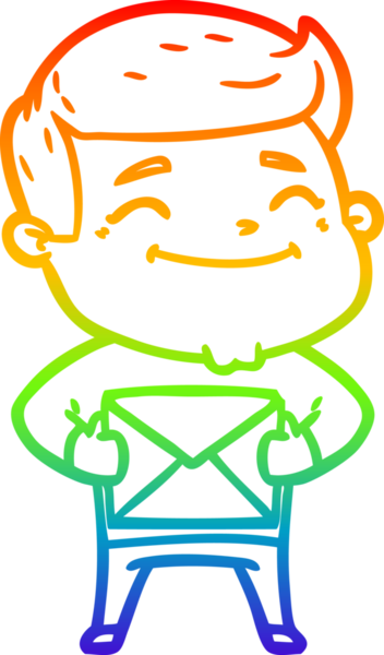 Gökkuşağı gradyan çizimi mutlu bir çizgi film adamı ve bir insan tarafından çizilmiş bir paket