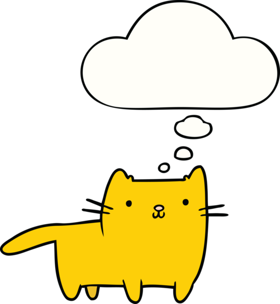 Bir insan tarafından çizilmiş düşünce kabarcığı olan çizgi film kedisi.