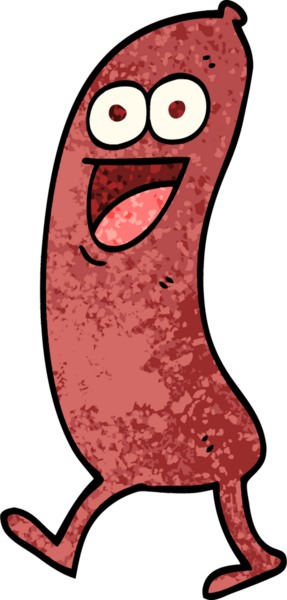 Bir insan tarafından çizilmiş mutlu grunge desenli çizgi film sosisi.