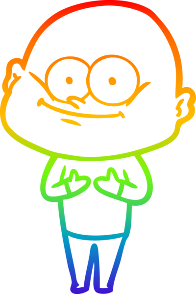 Gökkuşağı gradyan çizgi çizimi bir insan tarafından çizilmiş kel bir adamın çizimi