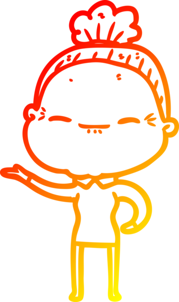 Bir insan tarafından çizilmiş barışçıl, yaşlı bir kadının sıcak çizgi çizimi.