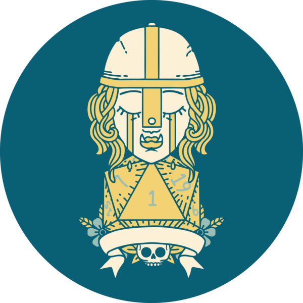 Retro Dövme Tarzı Ağlayan Ork Savaşçısı Karakteri Bir insan tarafından çizilmiş doğal bir D20 rulosu