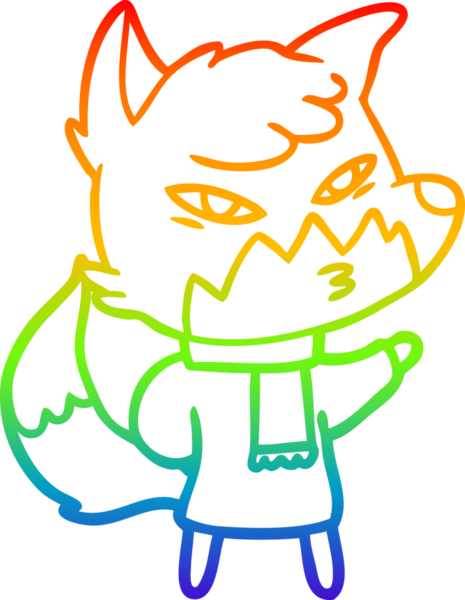 gökkuşağı gradyanı çizimi bir insan tarafından çizilmiş akıllı bir tilki çizgi filmi