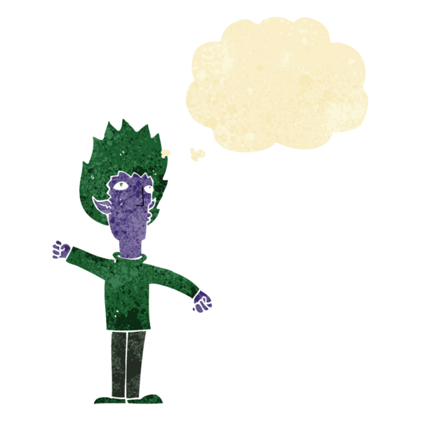 Bir insan tarafından çizilmiş düşünce balonlu vampir adam.