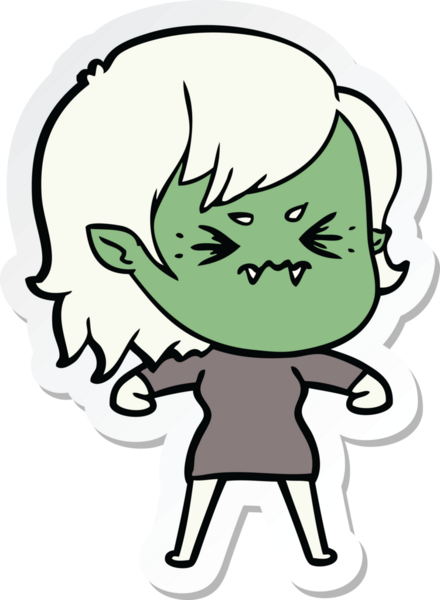 Bir insan tarafından çizilmiş kızgın bir vampir kızın çıkartması.