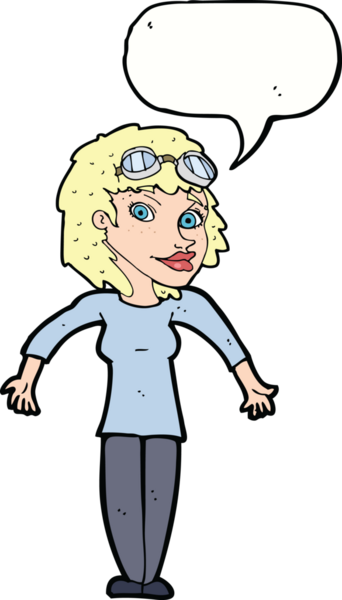 Bir insan tarafından çizilmiş konuşma balonlu gözlük takan çizgi film kadını.