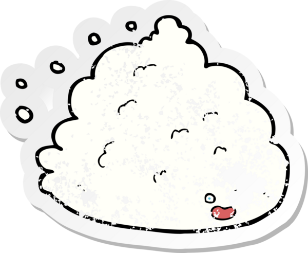 Bir insan tarafından çizilmiş karikatür bulutu karakterinin gerilimli retro yapıştırması