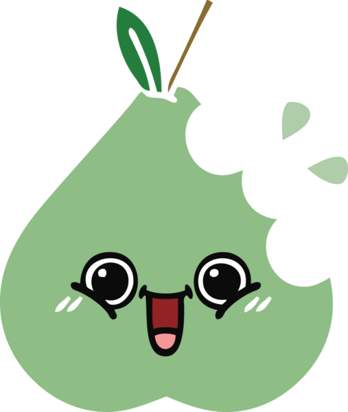 Bir insan tarafından çizilmiş yeşil bir armutun düz renkli retro karikatürü