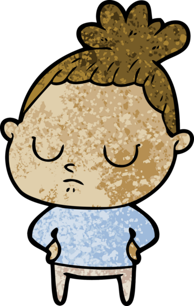 Bir insan tarafından çizilmiş sakin bir kadın çizgi filmi.