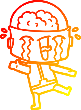 Bir insan tarafından çizilmiş, karikatür ağlayan robot çizimi.