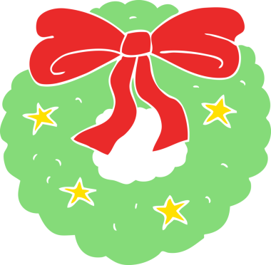 Bir insan tarafından çizilen noel çelenginin düz renk çizimi