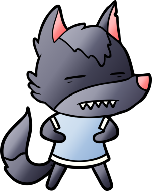 Bir insan tarafından çizilen dişleri gösteren bir kurt çizgi filmi.