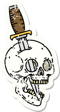 Bir insan tarafından çizilmiş geleneksel bir kafatası stili dövmesi var.