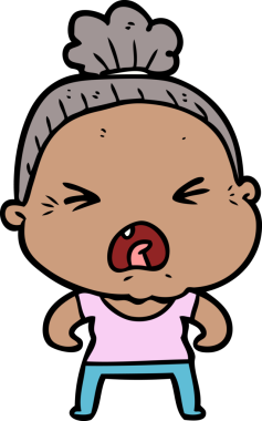 Bir insan tarafından çizilmiş kızgın yaşlı kadın çizgi filmi.