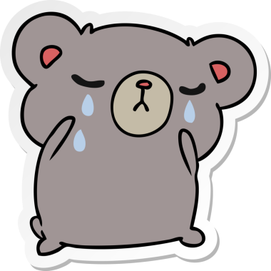 Bir insan tarafından çizilmiş ağlayan şirin bir ayının serbest sticker karikatürü.