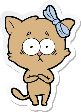 Bir insan tarafından çizilmiş çizgi film kedisinin çıkartması.