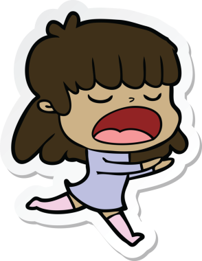 Bir insan tarafından çizilmiş yüksek sesle konuşan bir karikatür kadının çıkartması.