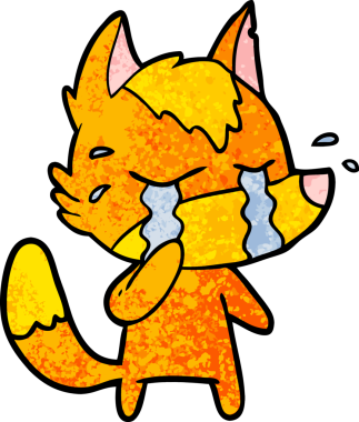 Bir insan tarafından çizilmiş üzgün küçük tilki çizgi film karakteri.