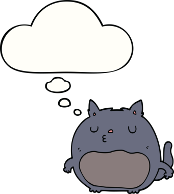 Bir insan tarafından çizilmiş düşünce kabarcığı olan çizgi film kedisi.