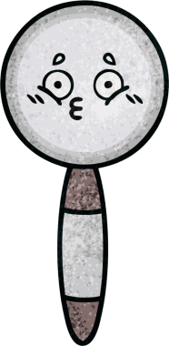 Bir insan tarafından çizilmiş bir büyüteçin retro grunge desen karikatürü